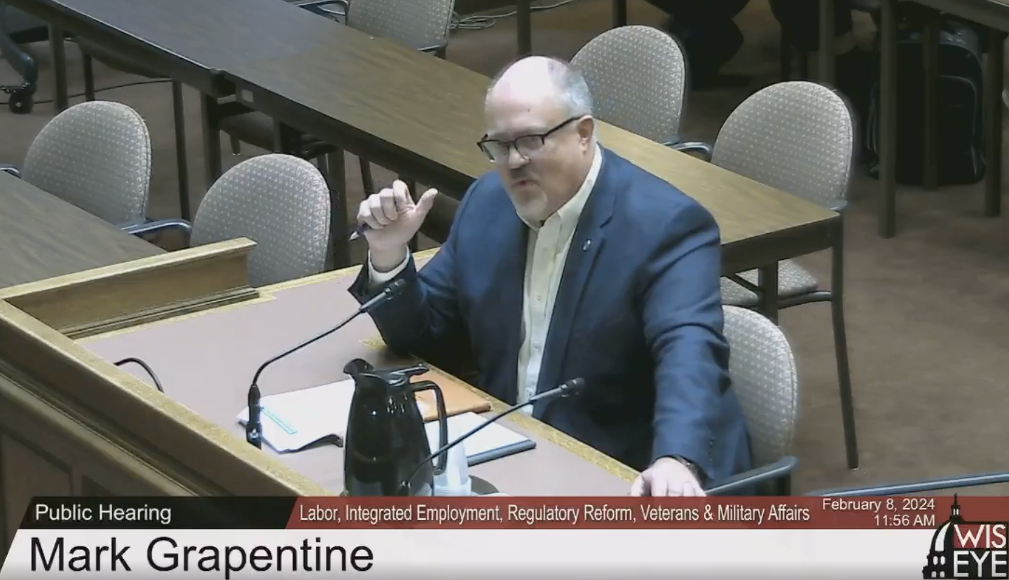 Mark Grapentine testifying on Workers' Compensation Agreed Upon Bill